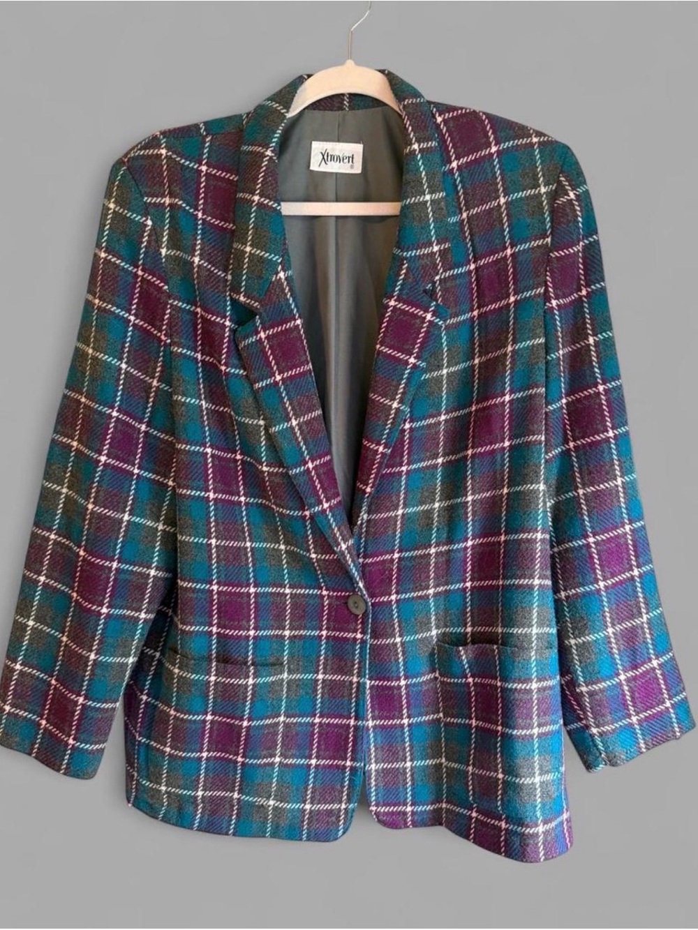Vintage Xtrovert Plaid Wool XL Oversized Fall Blazer
